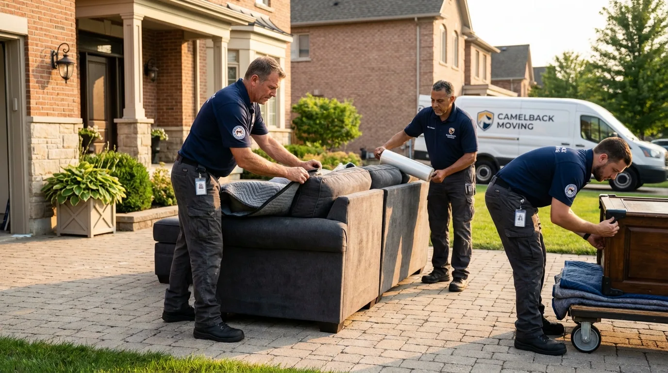 Large estate moving crew wrapping furniture in West Boylston, MA